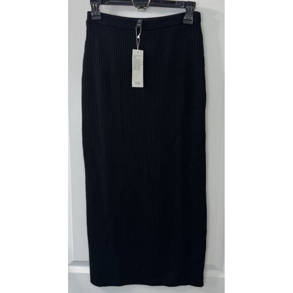 Eileen Fisher XXS Black Ribbed Sweater Knit 100% Merino Wool Pencil Skirt $248 - Picture 1 of 12